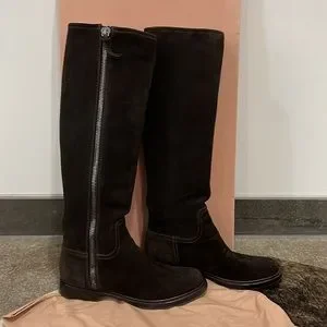 Miu Miu brown suede boots.